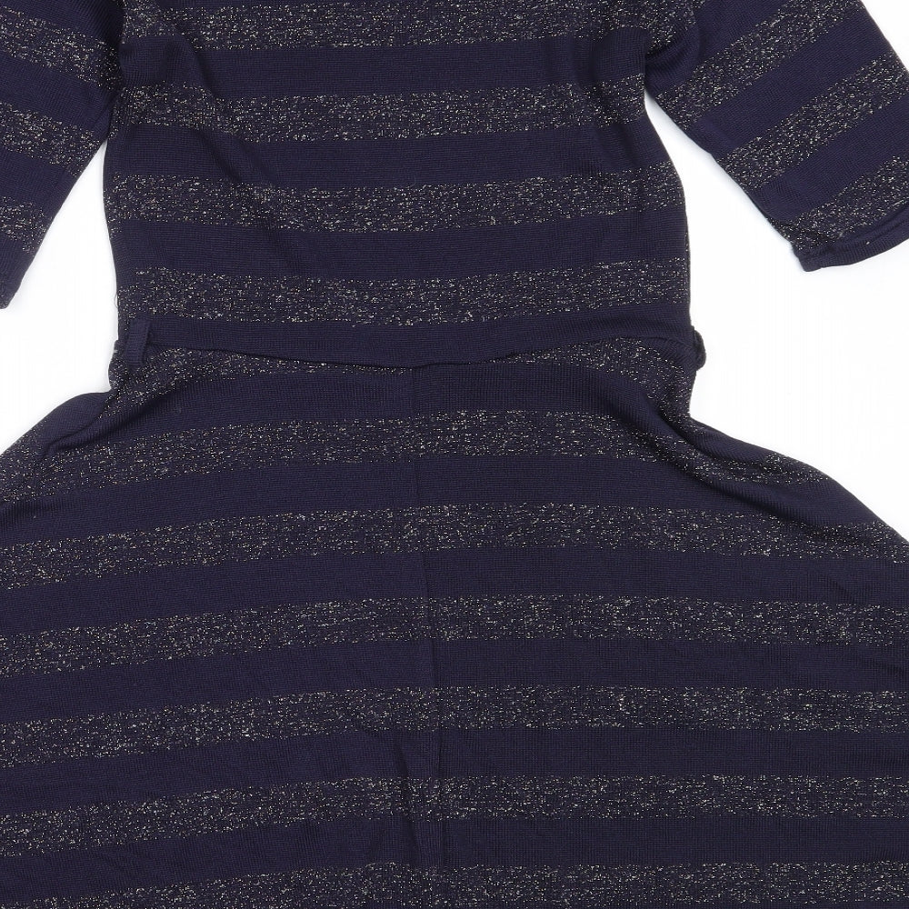 Atmosphere Womens Blue Striped Polyester Fit & Flare  Size 12  Round Neck