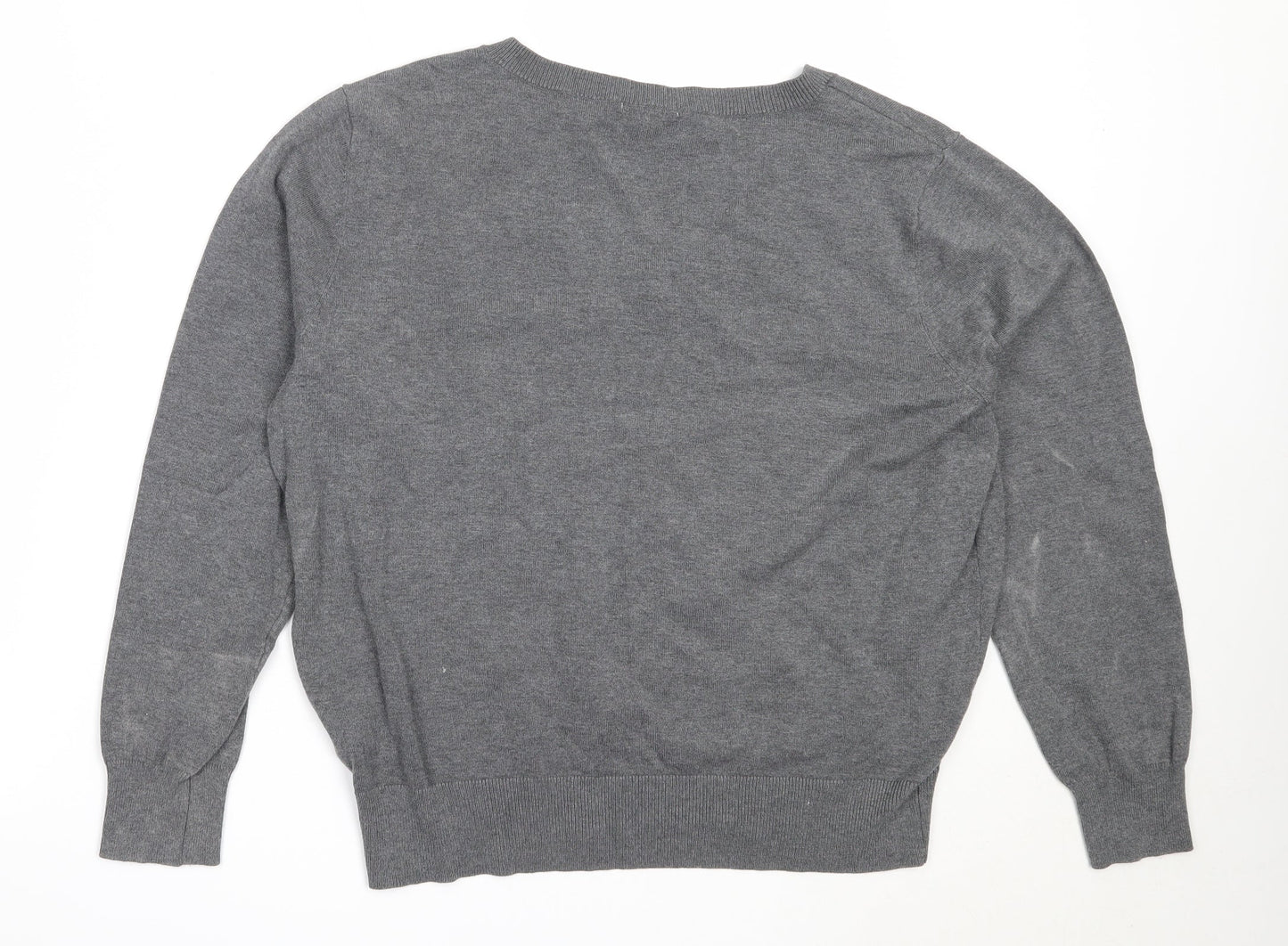 H&M Womens Grey V-Neck  Viscose Pullover Jumper Size L