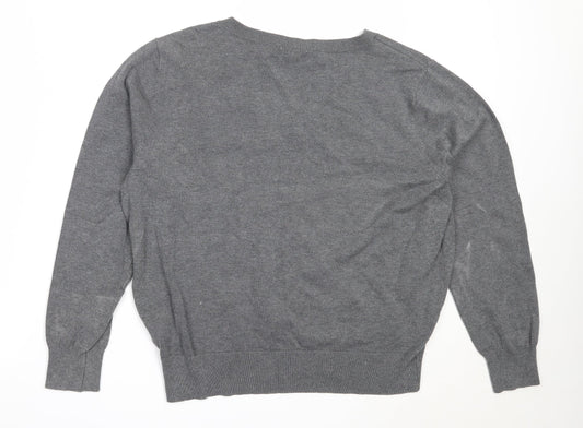 H&M Womens Grey V-Neck  Viscose Pullover Jumper Size L