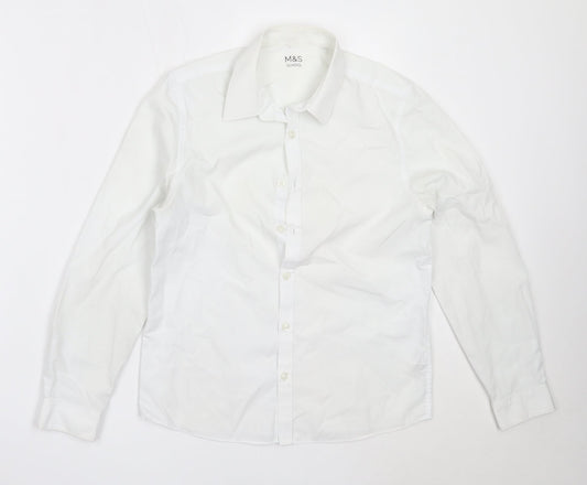 Marks and Spencer Boys White  Polyester Basic Button-Up Size 12-13 Years Collared  - school