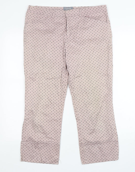 Sasperilla Womens Pink Polka Dot Cotton Cropped Trousers Size 12 L25 in Regular Zip