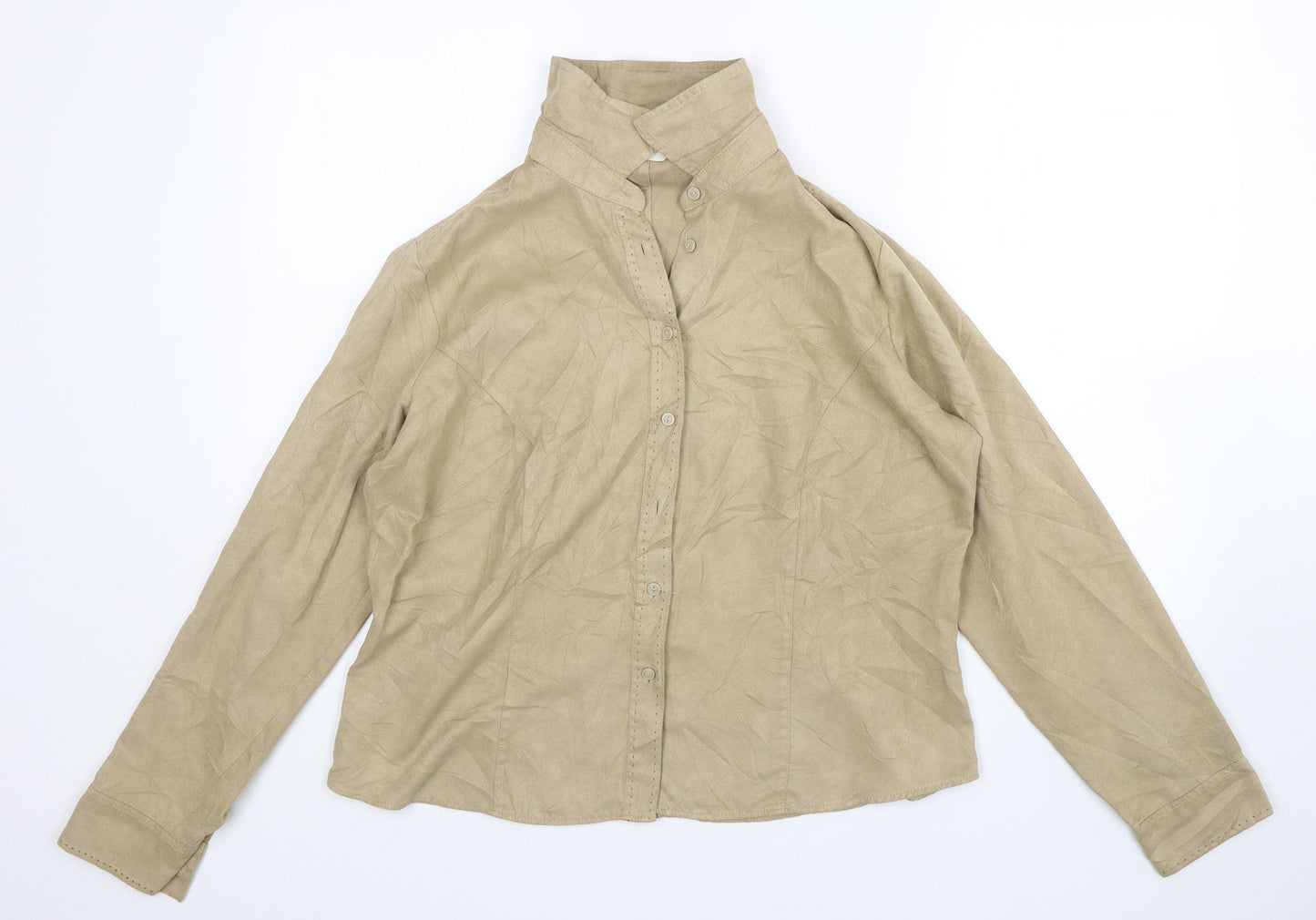 Marks and Spencer Womens Beige  Polyester Basic Button-Up Size 18 Collared