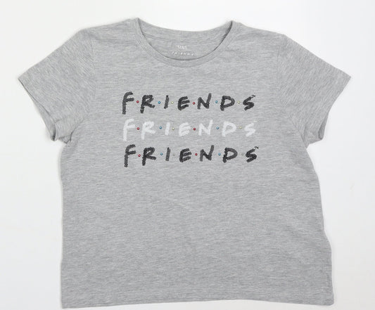 Marks and Spencer Girls Grey  Cotton Basic T-Shirt Size 11-12 Years Crew Neck Pullover - friends