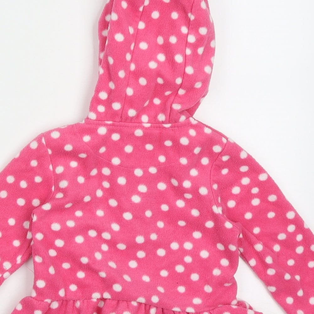Dunnes Stores Girls Pink Polka Dot Polyester Full Zip Jumper Size 6-9 Months  Zip