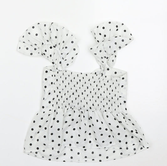 ROMWE Womens White Polka Dot Polyester Cropped Blouse Size M Sweetheart