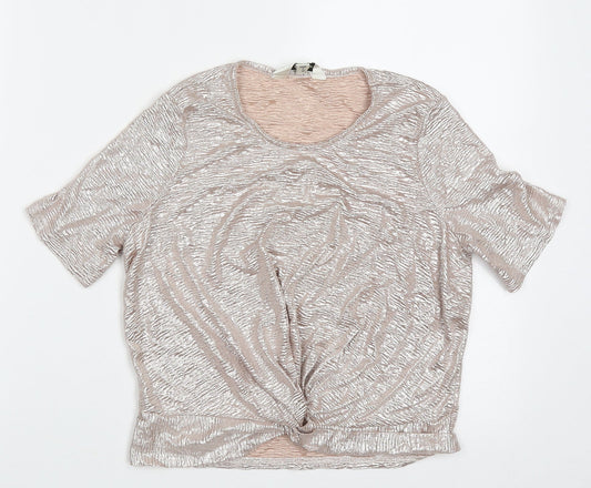 Miss Selfridge Womens Gold  Polyester Cropped T-Shirt Size 6 Crew Neck - rose gold