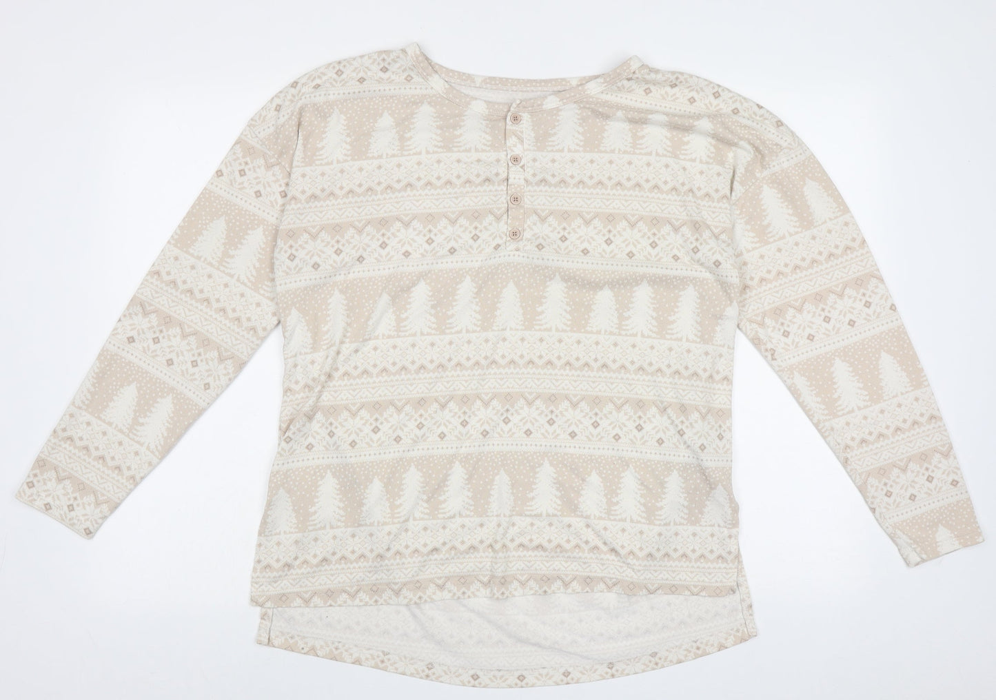Primark Womens Beige Geometric Polyester  Pyjama Top Size M   - Chrsitmas