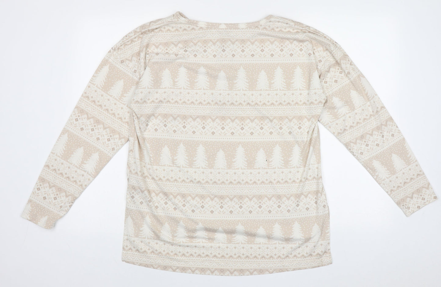 Primark Womens Beige Geometric Polyester  Pyjama Top Size M   - Chrsitmas