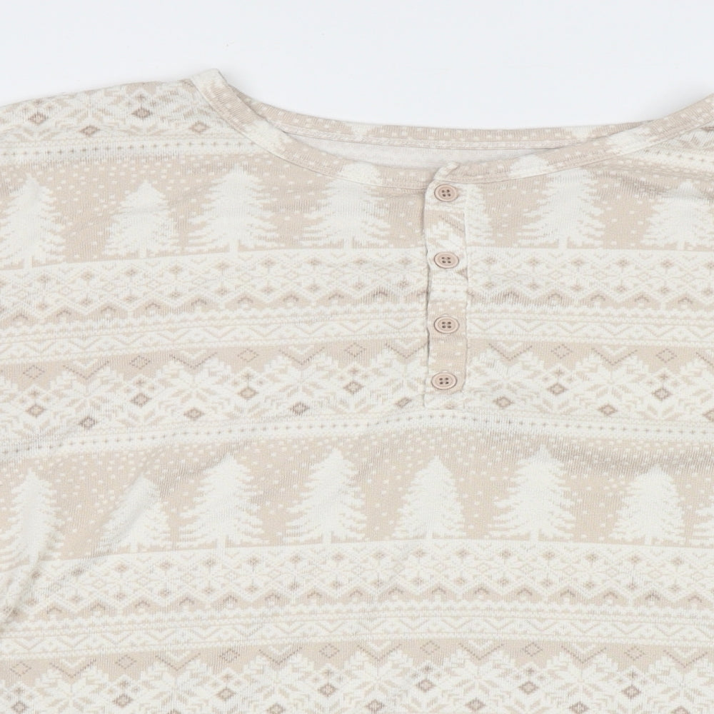 Primark Womens Beige Geometric Polyester  Pyjama Top Size M   - Chrsitmas
