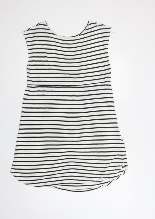 H&M Womens White Striped Viscose A-Line  Size M  Crew Neck Drawstring