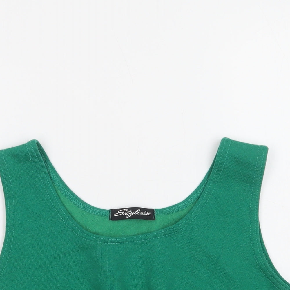 Stylewise Womens Green  Cotton Cropped Tank Size XS Scoop Neck