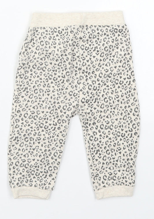 George Girls Beige Animal Print Cotton Sweatpants Trousers Size 6-9 Months