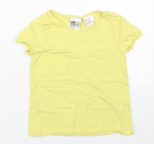 H&M Girls Yellow  Cotton Basic T-Shirt Size 6-7 Years Round Neck Pullover
