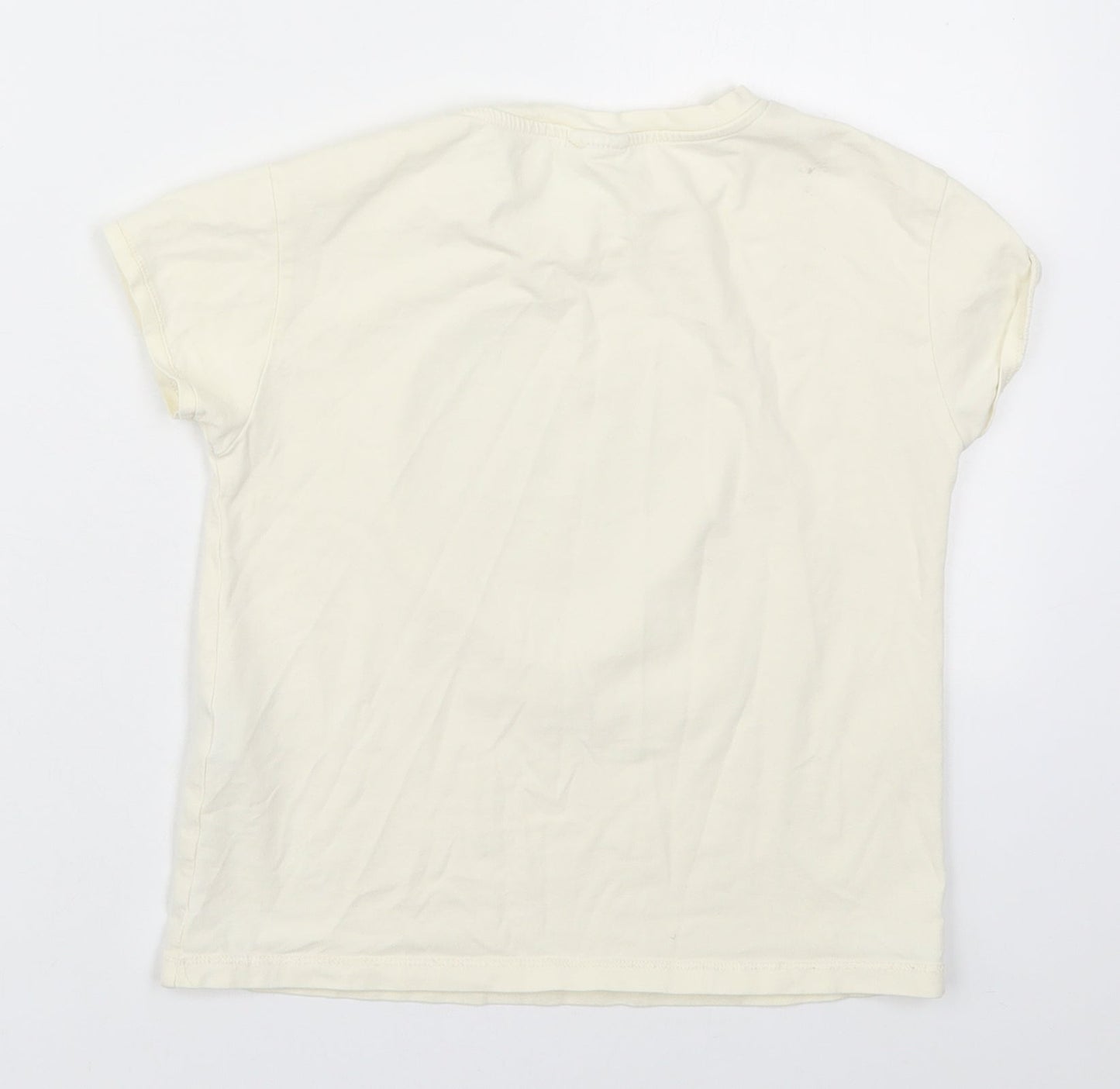 Zara Girls Ivory  Cotton Basic T-Shirt Size 7 Years Crew Neck Pullover - Heart