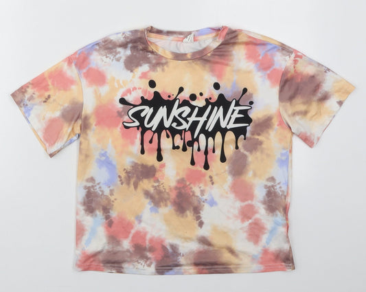 SheIn Girls Multicoloured  Polyester Basic T-Shirt Size 8 Years Crew Neck Pullover - Sunshine