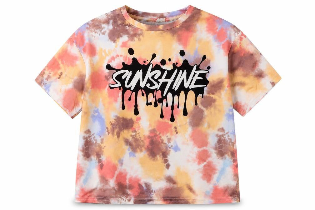 SheIn Girls Multicoloured  Polyester Basic T-Shirt Size 8 Years Crew Neck Pullover - Sunshine