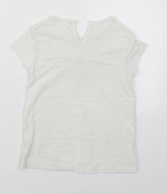 NEXT Girls White  Cotton Basic T-Shirt Size 7 Years Round Neck Pullover