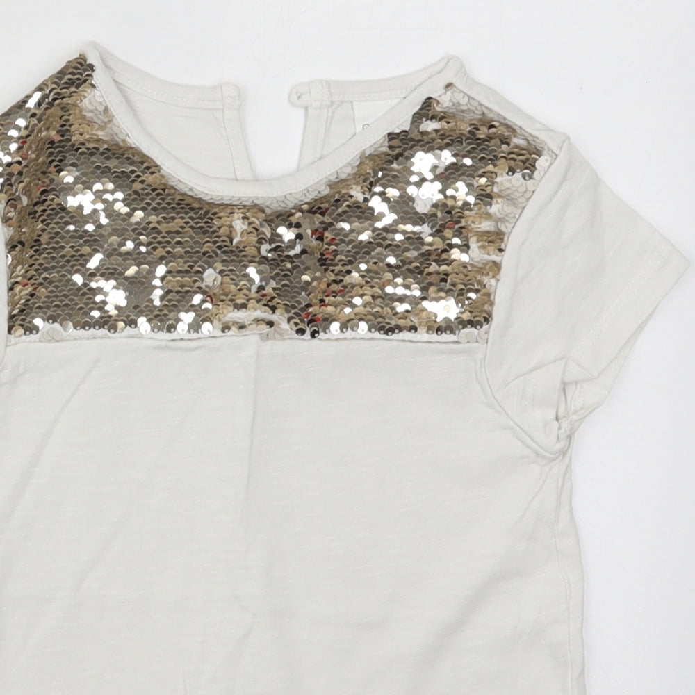 NEXT Girls White  Cotton Basic T-Shirt Size 7 Years Round Neck Pullover