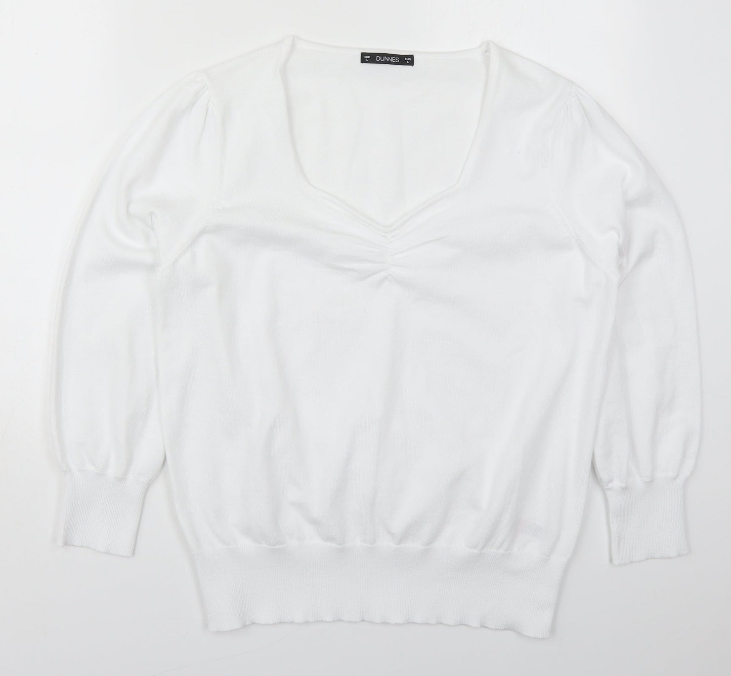 Dunnes Womens White V-Neck  Polyester Pullover Jumper Size L