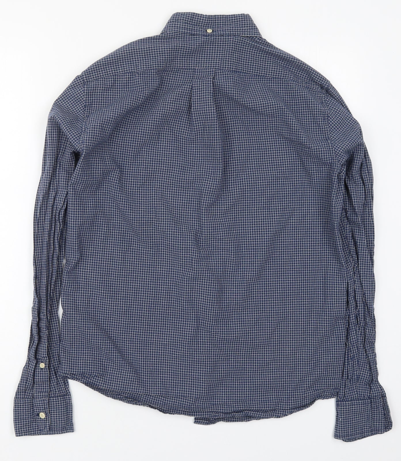 John Lewis Mens Blue Check Cotton  Button-Up Size M Collared Button