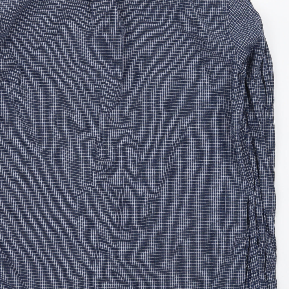 John Lewis Mens Blue Check Cotton  Button-Up Size M Collared Button