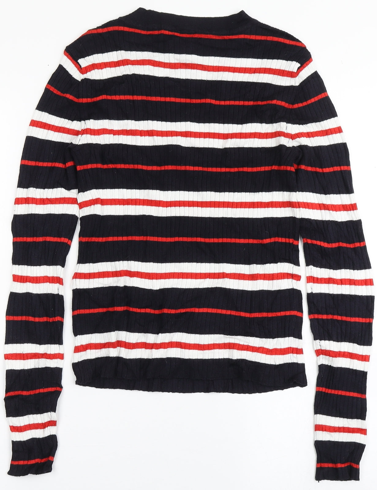 H&M Womens Blue Round Neck Striped Viscose Pullover Jumper Size S