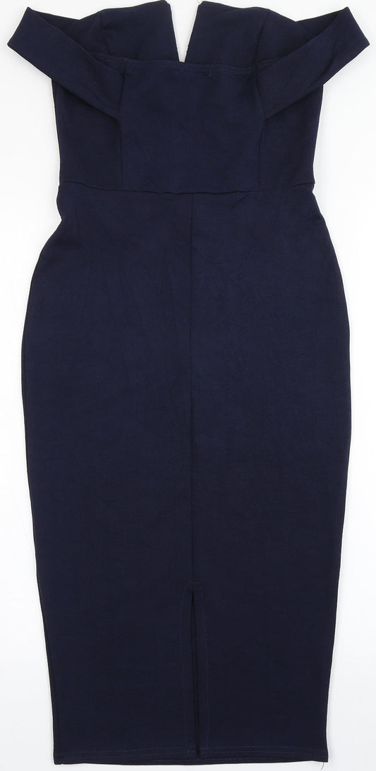 Boohoo Womens Blue  Polyester Bodycon  Size 8  Off the Shoulder