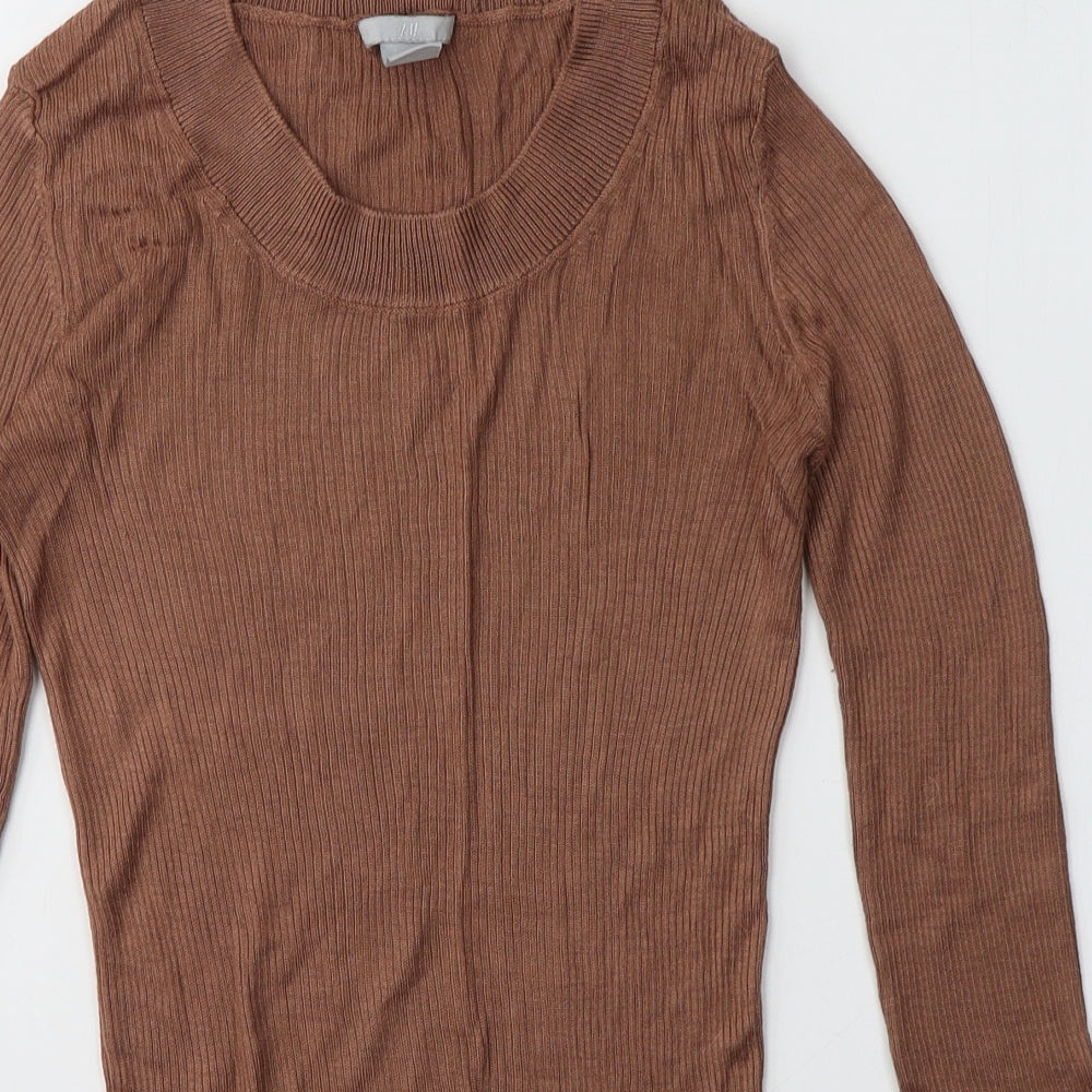 H&M Womens Brown Round Neck  Viscose Pullover Jumper Size S