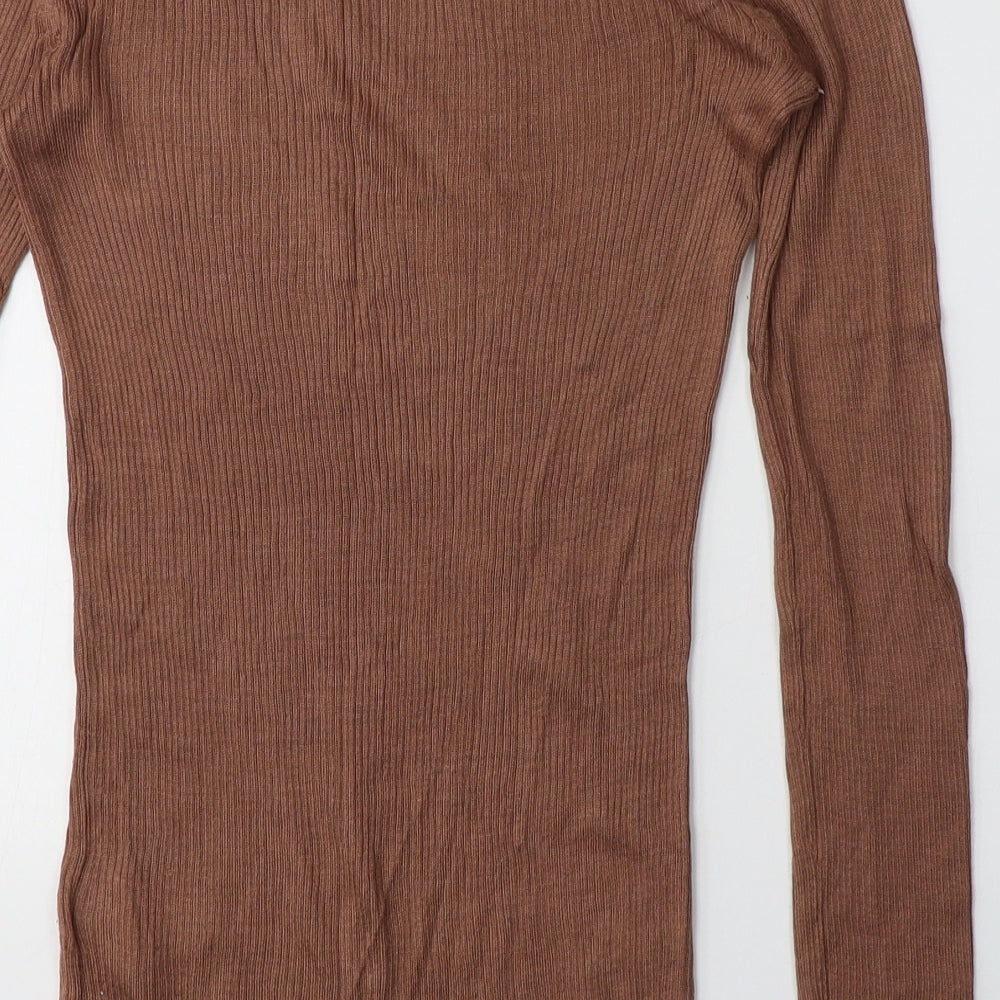 H&M Womens Brown Round Neck  Viscose Pullover Jumper Size S