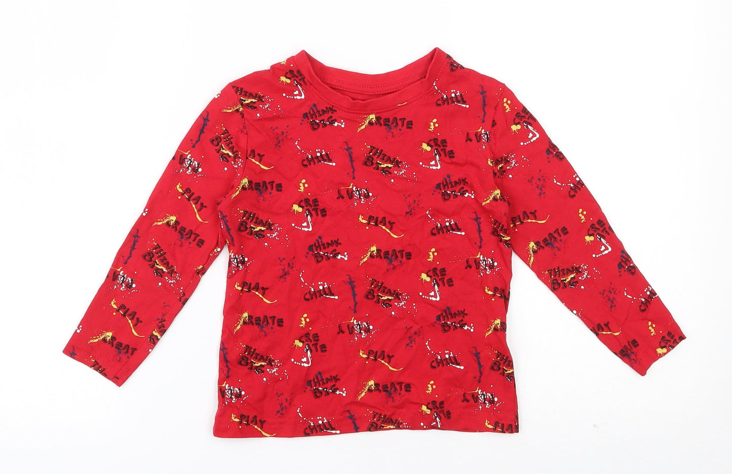 Primark Boys Red  Cotton Basic T-Shirt Size 2-3 Years Round Neck Pullover