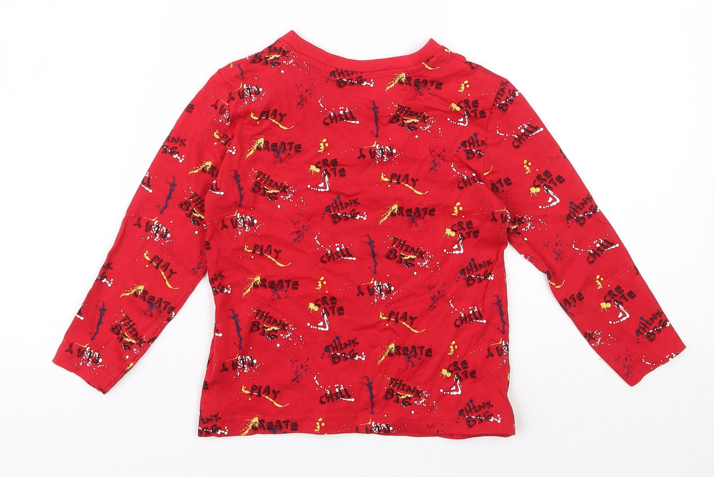 Primark Boys Red  Cotton Basic T-Shirt Size 2-3 Years Round Neck Pullover