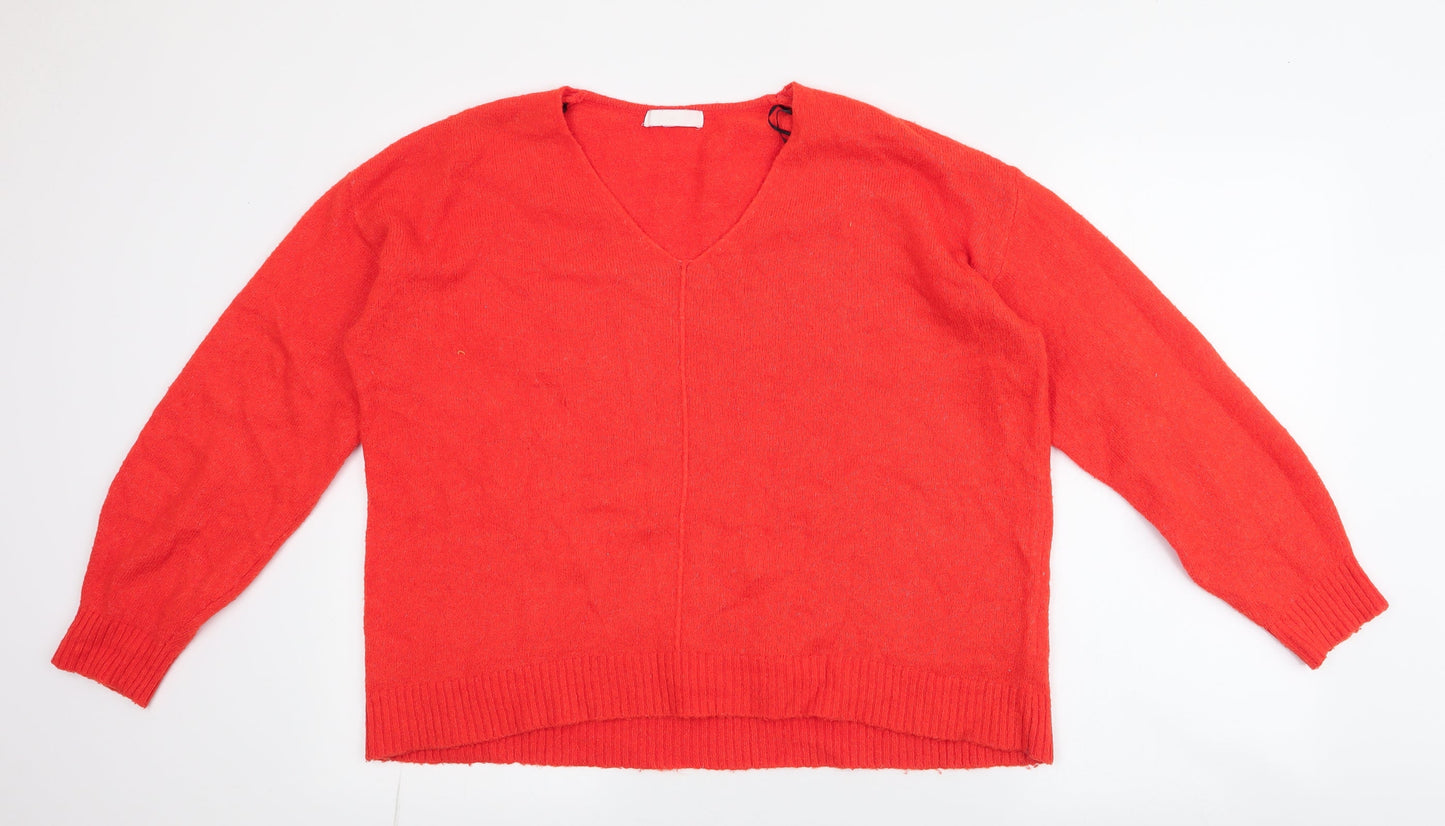 H&M Womens Orange V-Neck  Acrylic Pullover Jumper Size M