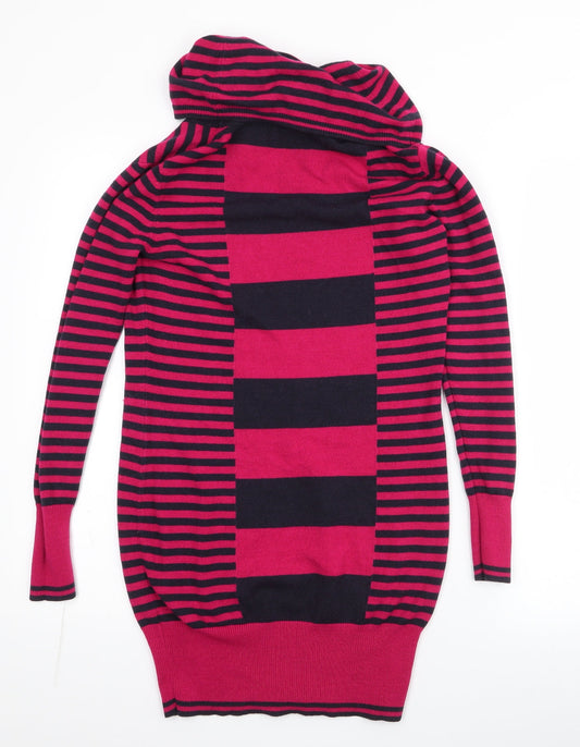 Per Una Womens Pink Roll Neck Striped Acrylic Pullover Jumper Size 8