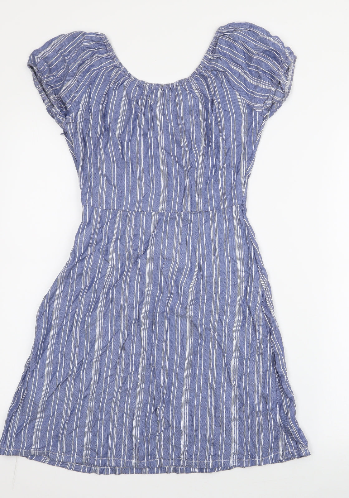 Hollister Womens Blue Striped Viscose Skater Dress  Size XS  Off the Shoulder Zip