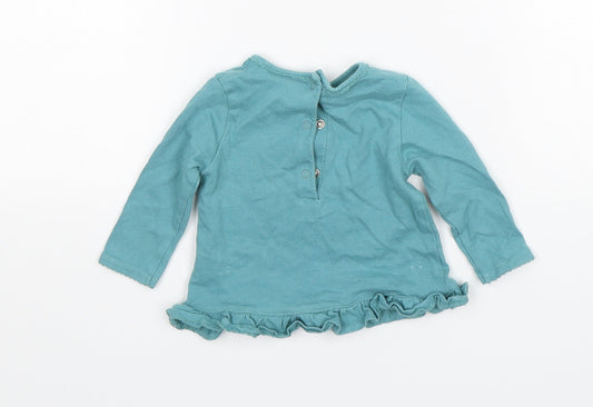 NEXT Girls Green  Cotton Basic T-Shirt Size 3-6 Months Round Neck Pullover - Rabbit Print