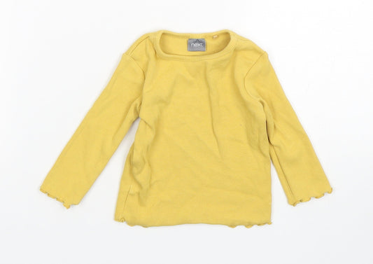 NEXT Girls Yellow  Cotton Basic T-Shirt Size 3-6 Months Round Neck Pullover