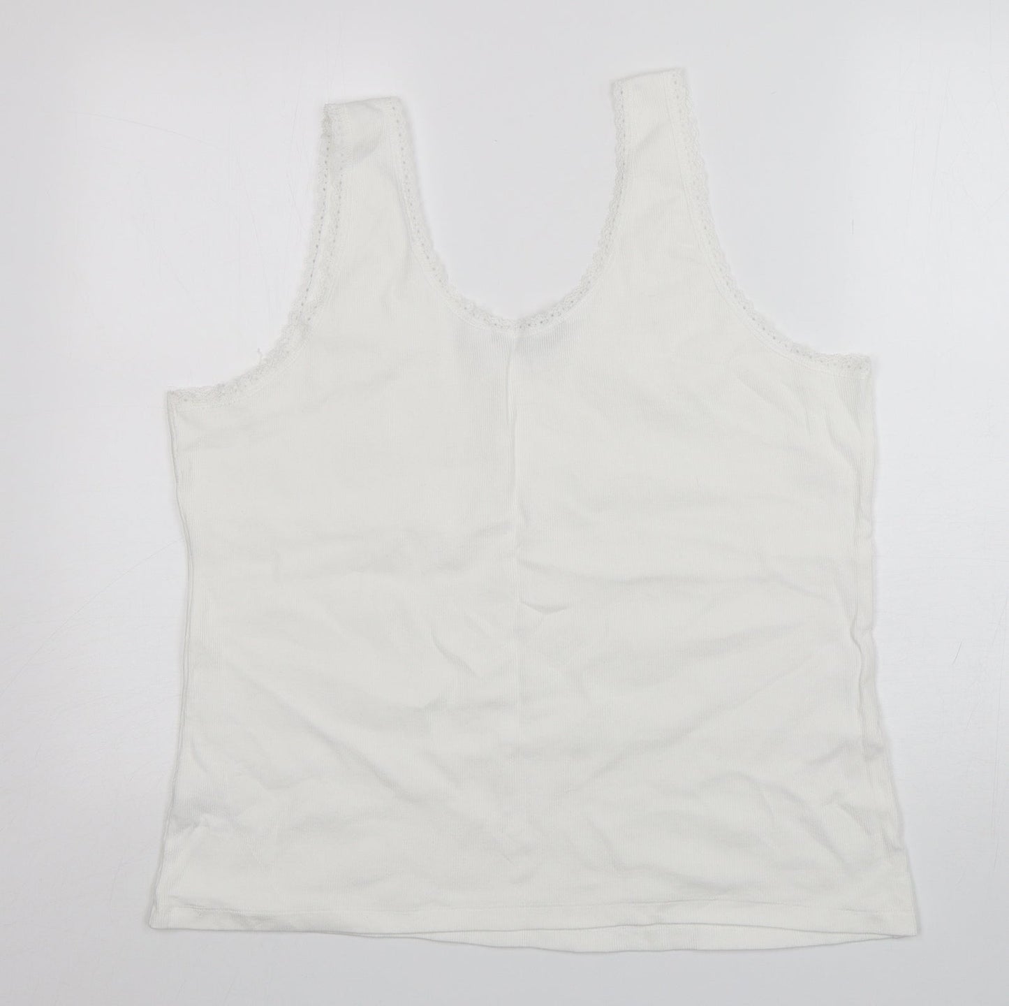 Dunnes Stores Womens White  Cotton Basic Tank Size 2XL Round Neck