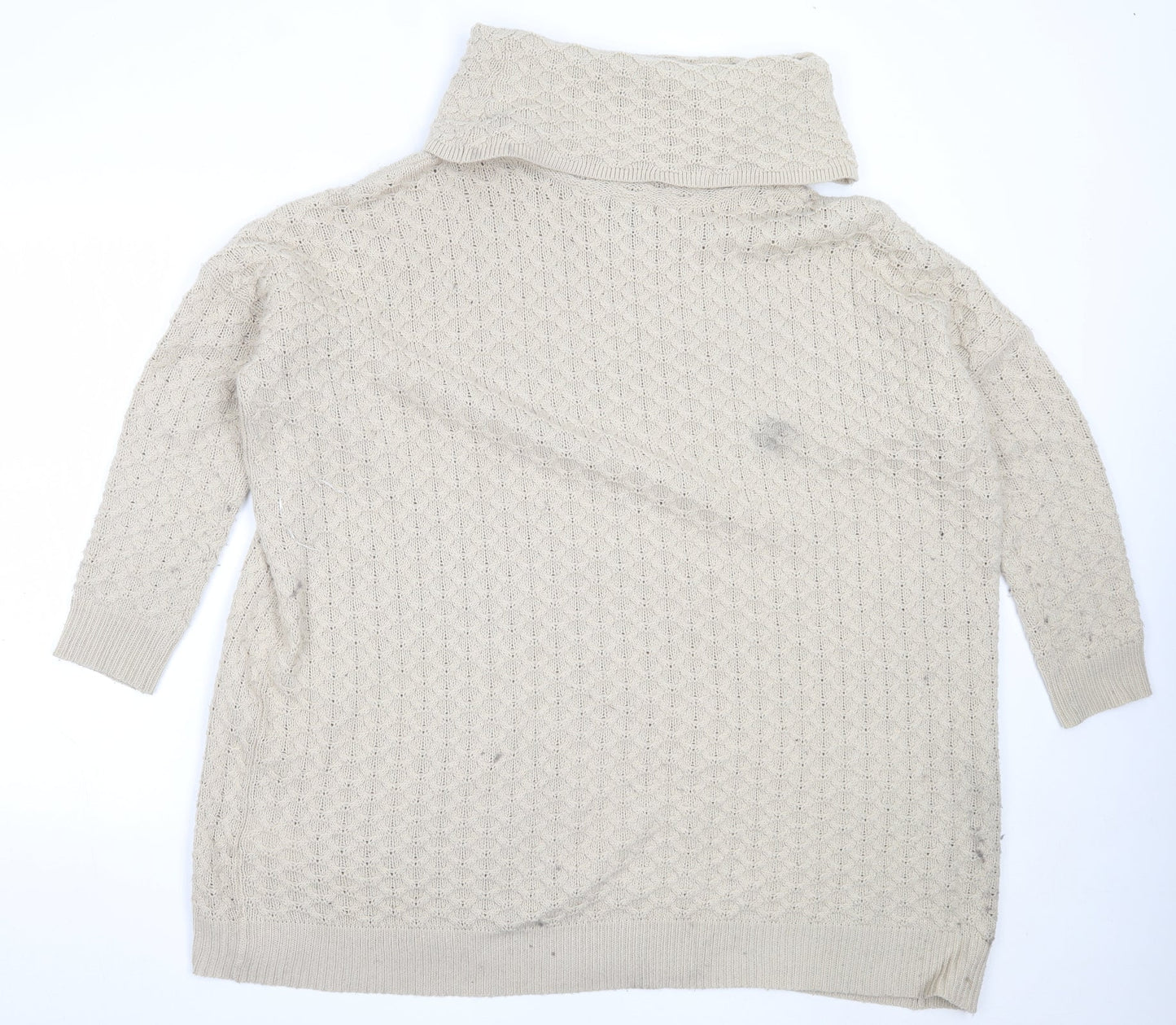 H&M Womens Beige Roll Neck  Acrylic Pullover Jumper Size S