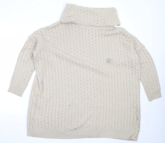 H&M Womens Beige Roll Neck  Acrylic Pullover Jumper Size S
