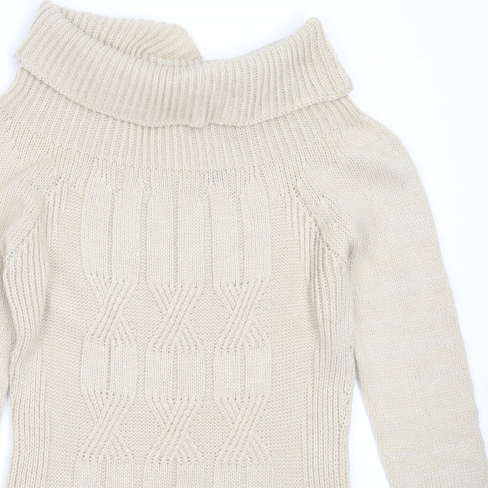 Preworn Womens Beige Roll Neck  Acrylic Pullover Jumper Size S