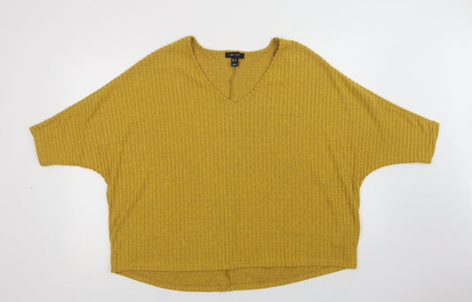 New Look Womens Yellow V-Neck  Polyester Pullover Jumper Size M