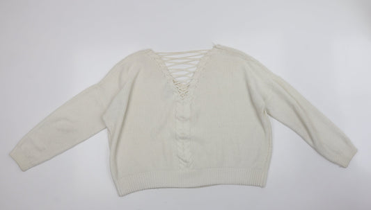 Miss Selfridge Womens White V-Neck   Pullover Jumper Size 16