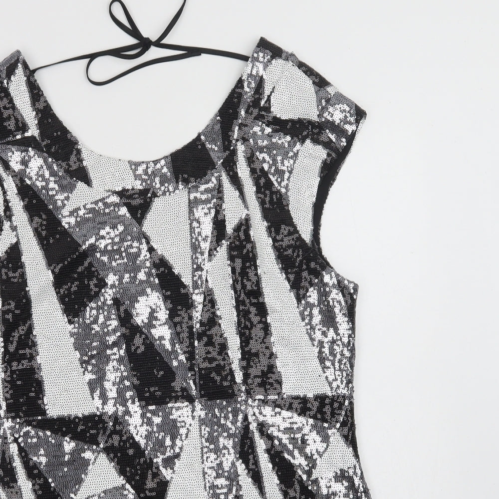 Julien Macdonald Womens Black Geometric Polyamide Basic Blouse Size 14 Round Neck