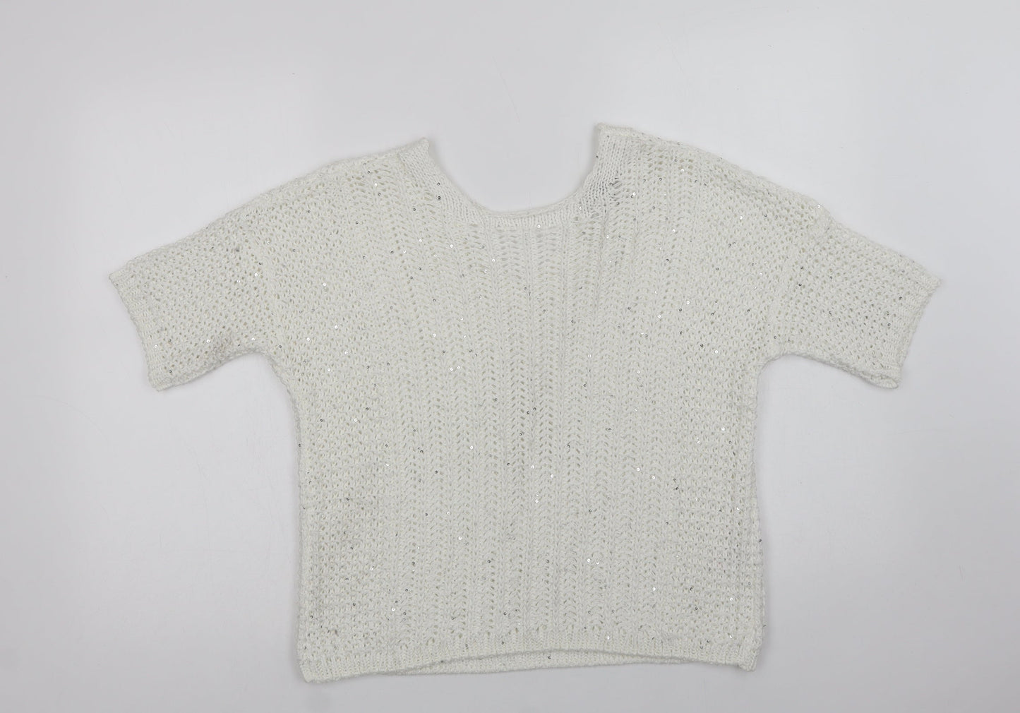 NEXT Womens White V-Neck  Acrylic Pullover Jumper Size M