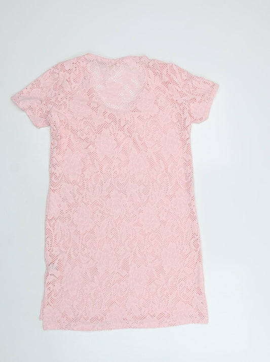 You & Me Womens Pink Floral Polyester T-Shirt Dress  Size S  V-Neck