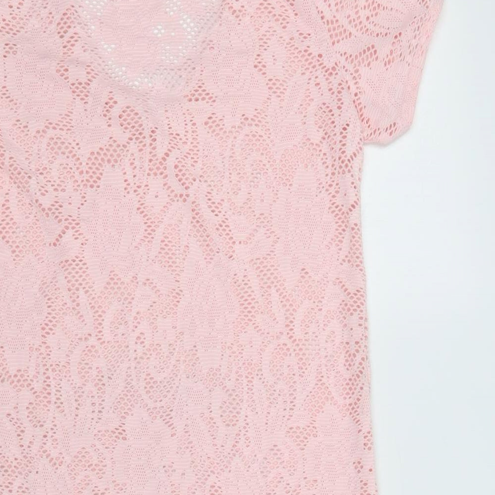 You & Me Womens Pink Floral Polyester T-Shirt Dress  Size S  V-Neck