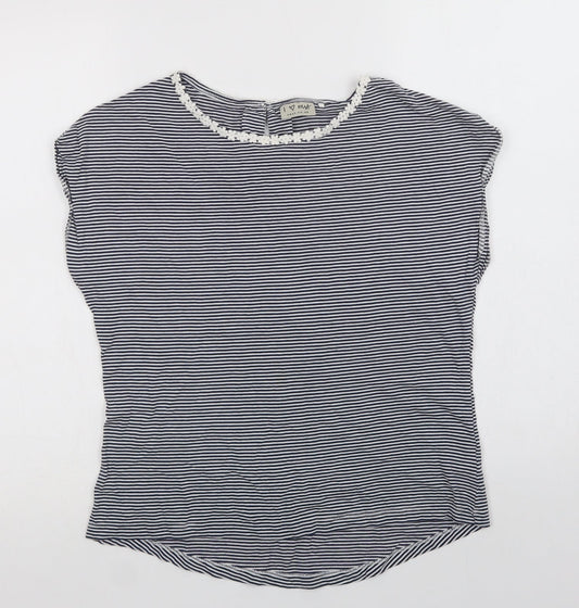 NEXT Girls Blue Striped Cotton Basic T-Shirt Size 12 Years Crew Neck