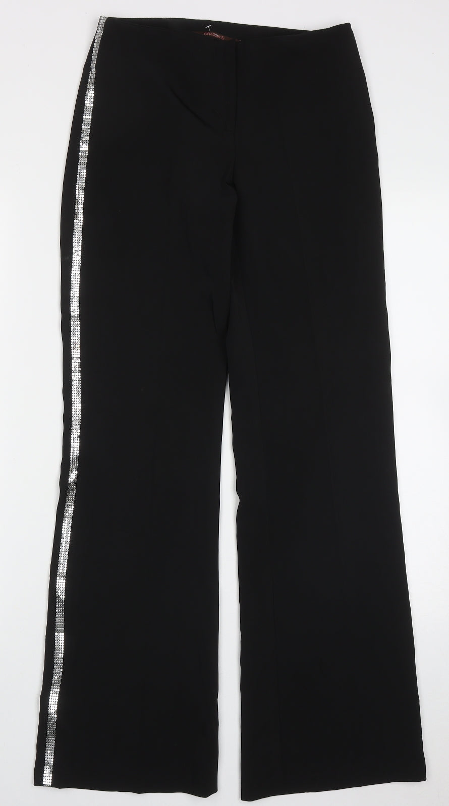 Dragon Womens Black  Polyester Trousers  Size 6 L30 in Regular Hook & Eye