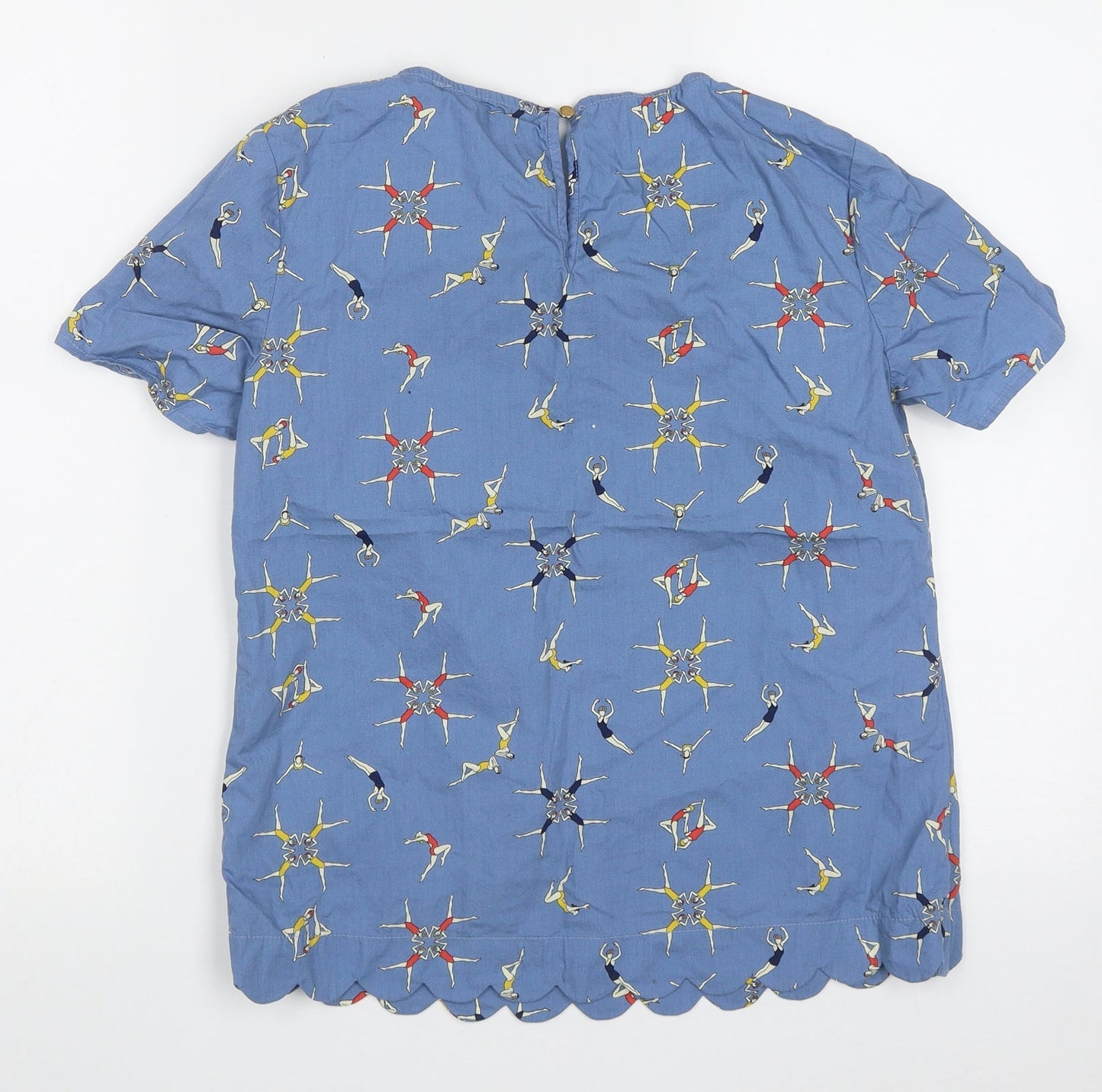 Sugarhill Womens Blue Geometric Cotton Basic T-Shirt Size 8 Crew Neck