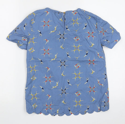 Sugarhill Womens Blue Geometric Cotton Basic T-Shirt Size 8 Crew Neck